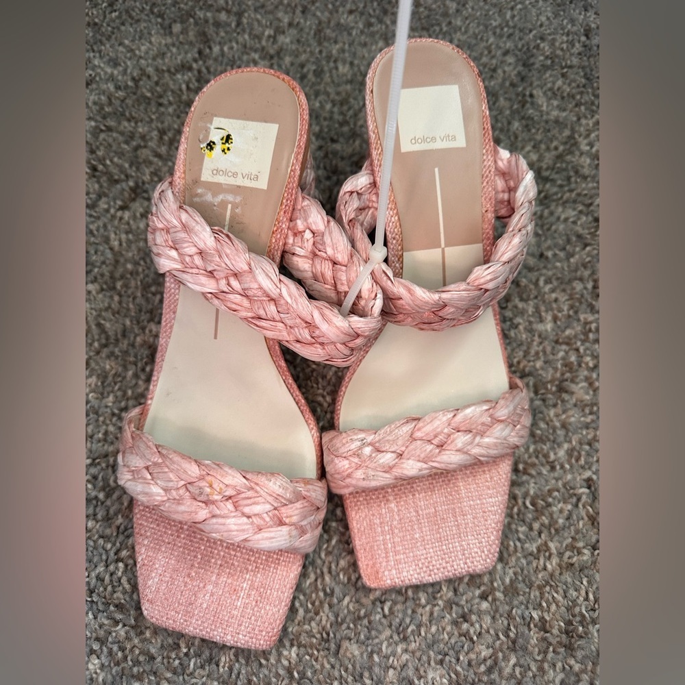 Dolce Vita Paily Pink Raffia Vanilla Heels Size 7.5-8.5 - Picture 7 of 7
